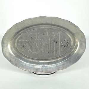 Vintage Jerusalem Shalom Plate 11.5x7.5 Inches Handmade Israel Pewter Star